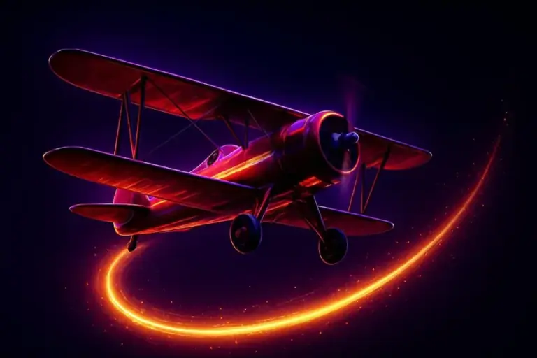 Small red plane over an ascending glow line in the Aviator crash game