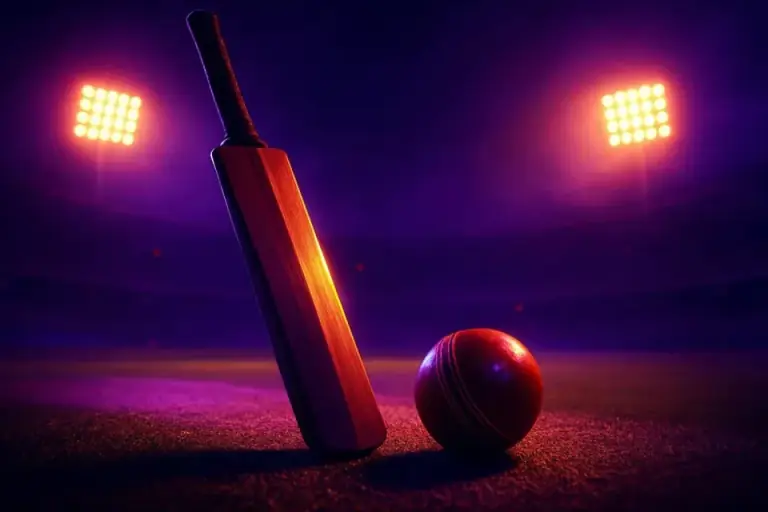 Cricket betting card: a floodlit ground on match night