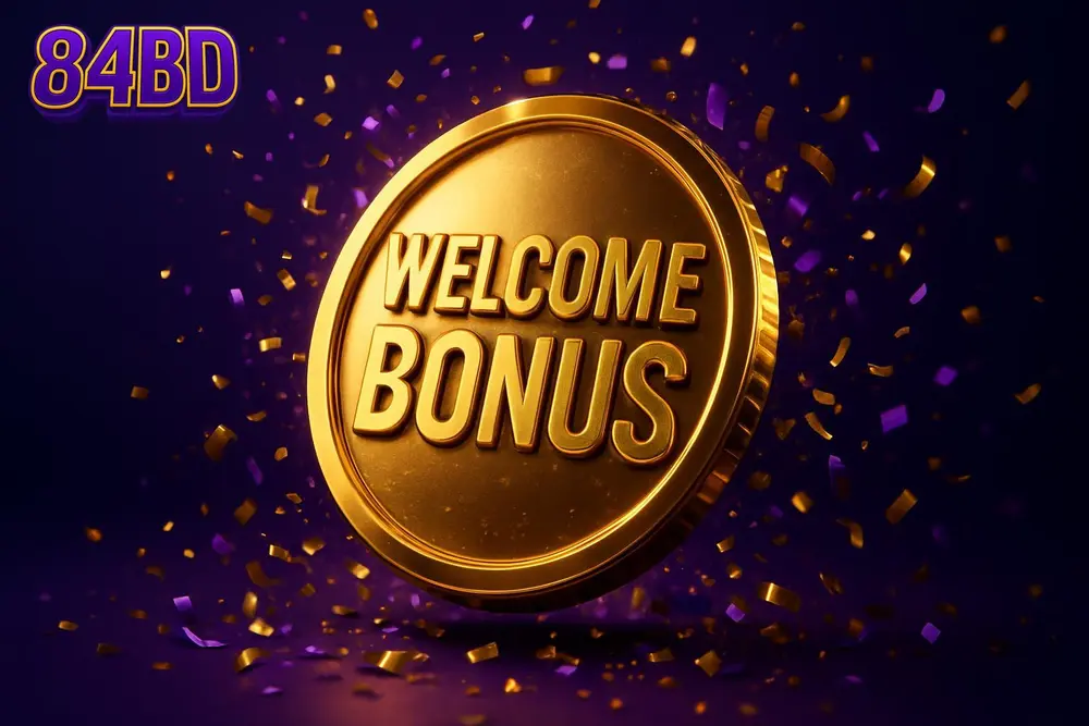 84BD signup bonus โ a giant glowing welcome-bonus coin burst with confetti 84BD signup bonus โ a giant glowing welcome-bonus coin burst with confetti