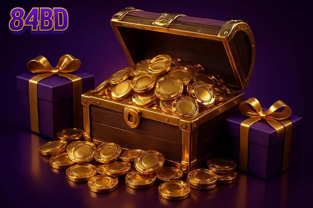 84BD signup bonus โ an overflowing treasure chest of golden casino chips and gift boxes 84BD signup bonus โ an overflowing treasure chest of golden casino chips and gift boxes